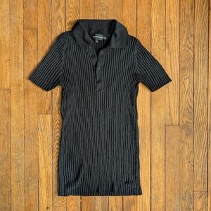 Emporio Armani Silk Blend Ribbed Collared Short Sleeve Shirt